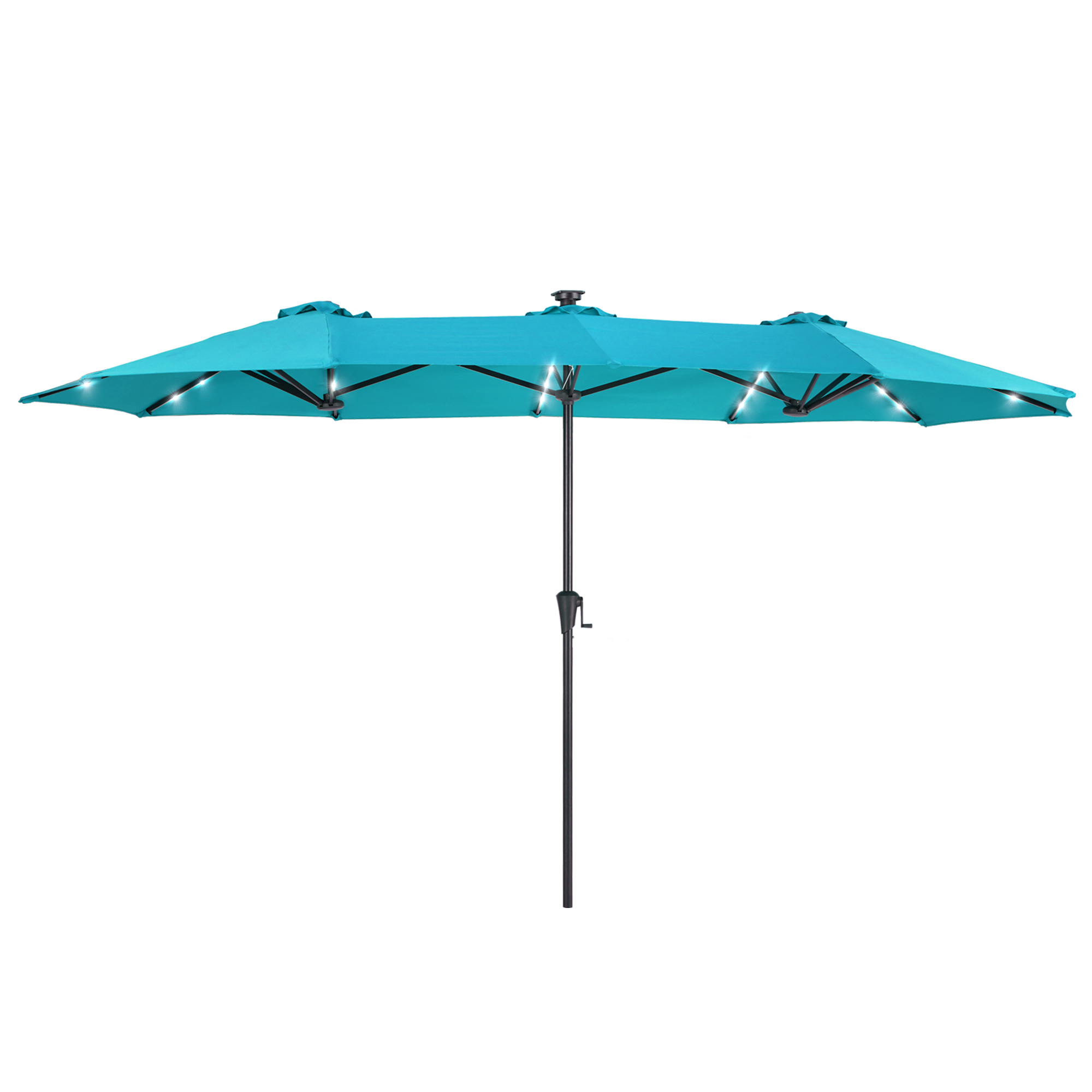 thumbnail video image 2 of ACEGOSES 13x7.2Ft Large LED Double-Sided Rectangular Outdoor Patio Market Umbrella with Crank, Solar Panel, Lake Blue, 2 of 7