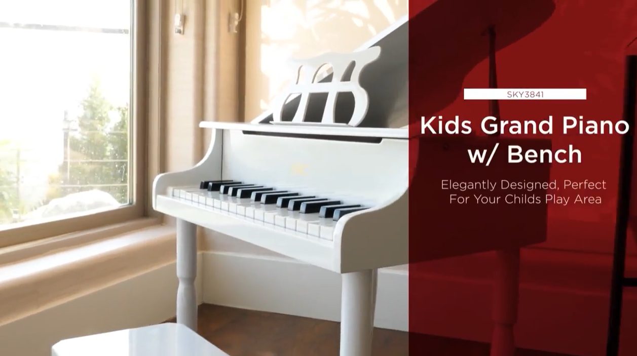 thumbnail video image 2 of Best Choice Products Kids Classic 30-Key Mini Piano w/ Lid, Bench, Folding Music Rack, Song Book, Stickers - White, 2 of 8