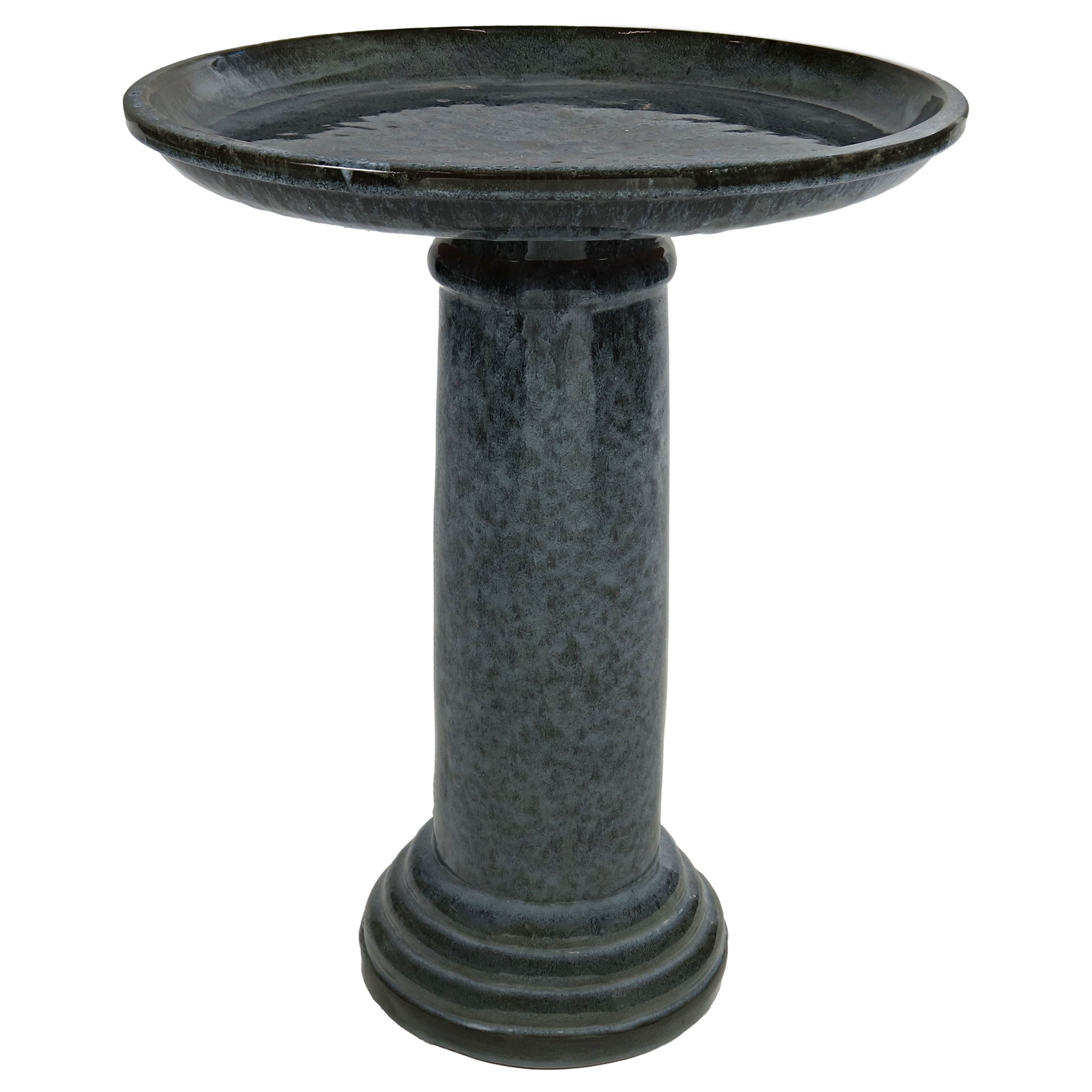 thumbnail video image 2 of Sunnydaze Toulon Freestanding Ceramic Outdoor Bird Bath, UV-Resistant Black Mist Finish, 2 of 9