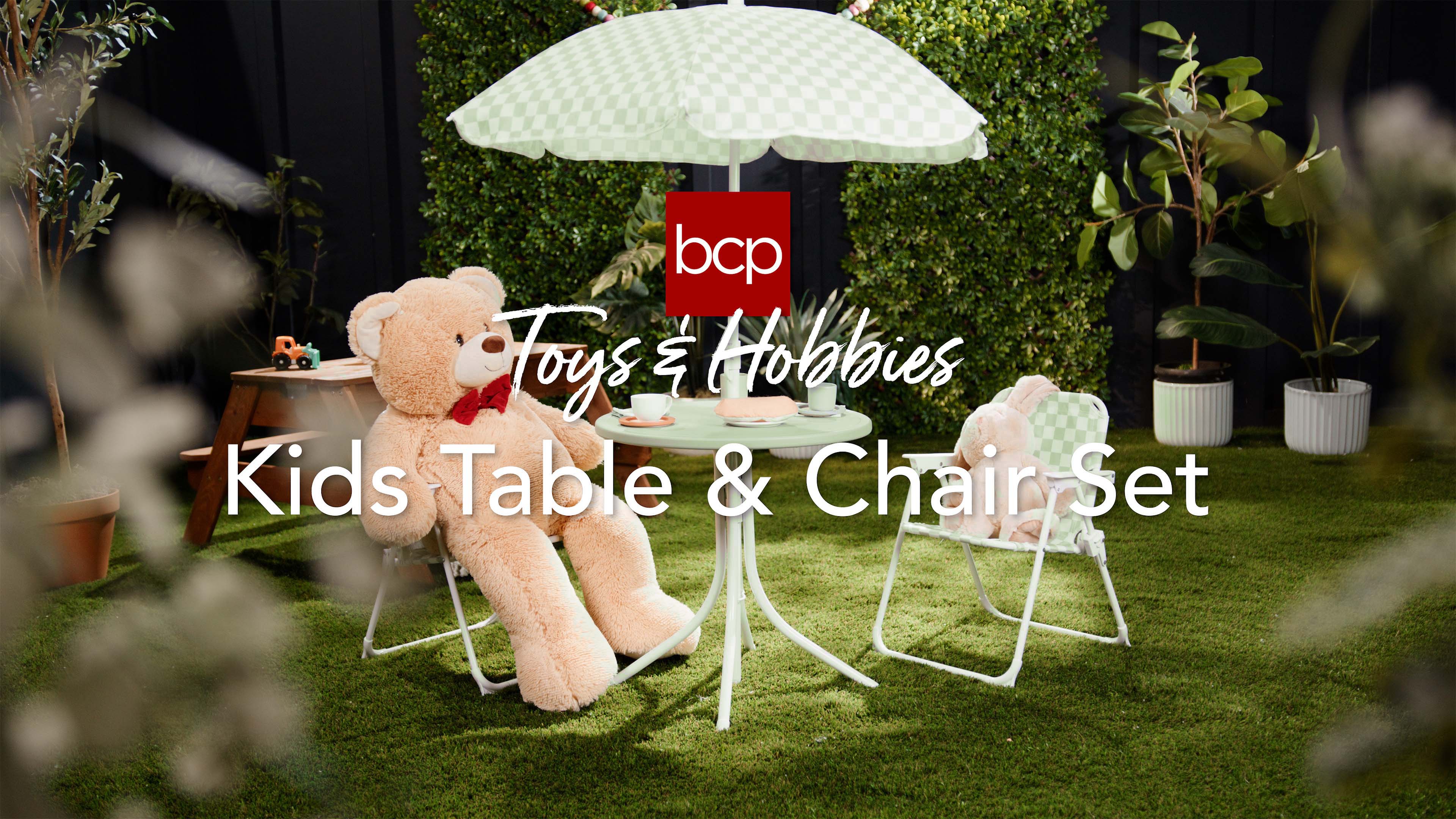 thumbnail video image 2 of Best Choice Products Kids Outdoor Table and Chair Set with Umbrella, 3-Piece Foldable Toddler Picnic Set Ages 2-5 - Sage, 2 of 10