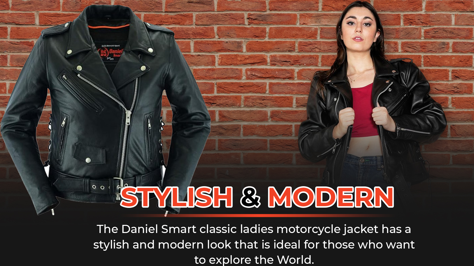 thumbnail video image 2 of Daniel Smart Womens Motorcycle Jacket Real Cowhide Leather Bikers Jacket with Side Laces & Zip-out Liner, 2 of 8