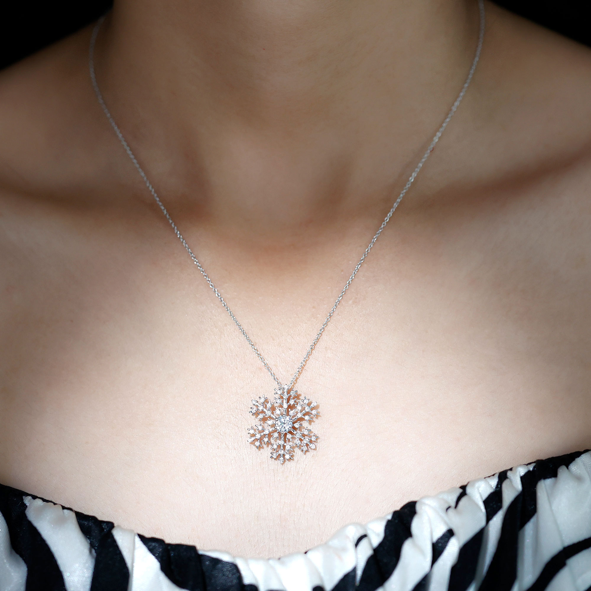 thumbnail video image 2 of Rosec Jewels Certified Moissanite Snowflake Necklace for Women - with Chain - D-VS1 Quality - Gift for Christmas, 14K Yellow Gold, 2 of 8