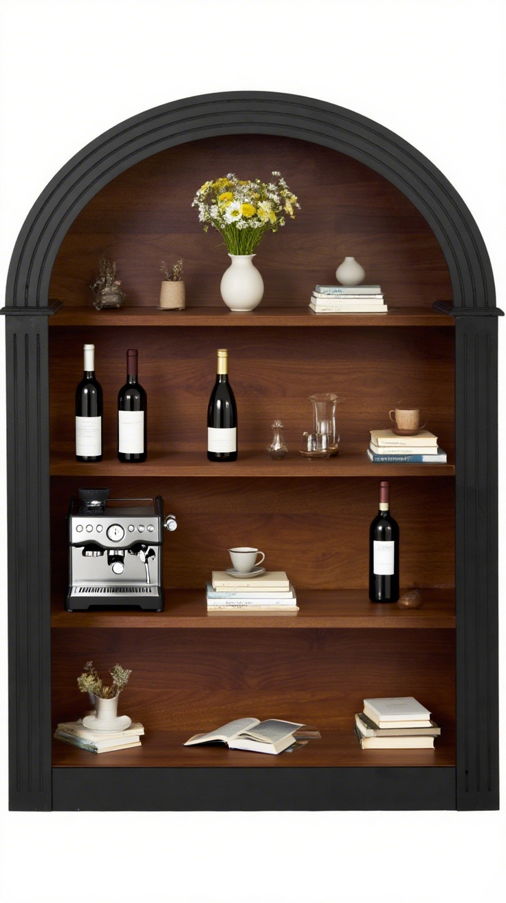 thumbnail video image 2 of WARMMUSE 45.66" Arched Bookcase, Freestanding 4-Tier Low Short Bookshelf Storage Display Cabinet Organizer, Black, 2 of 12