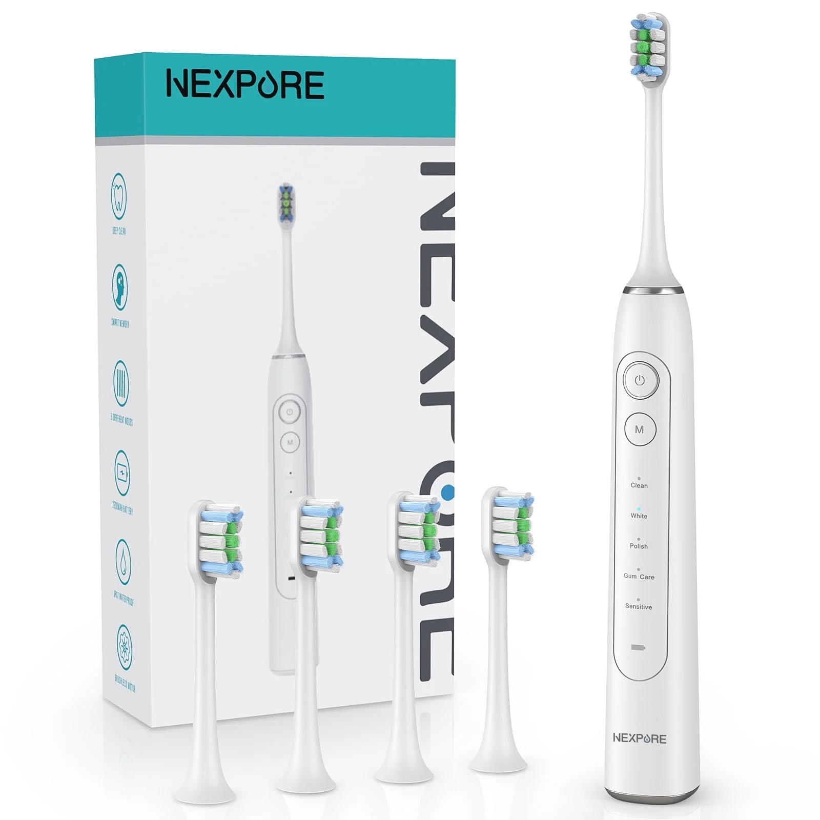 thumbnail video image 2 of NEXPURE Sonic Electric Toothbrush for Adults, 2 Minute Smart Timer, 60 Day Long Battery Life, 4 Brush Heads & 5 Modes for Gentle Gum Care,  White, 2 of 12