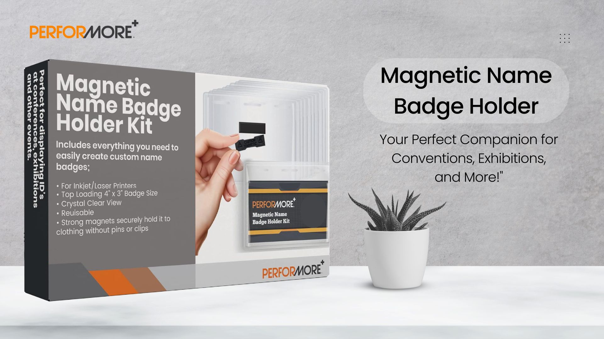 thumbnail video image 2 of Performore 50 Pack of 4X 3" Magnetic Name Badge Holders Clear PVC Horizontal ID Card Tags Kit Waterproof Reusable Plastic, 2 of 8