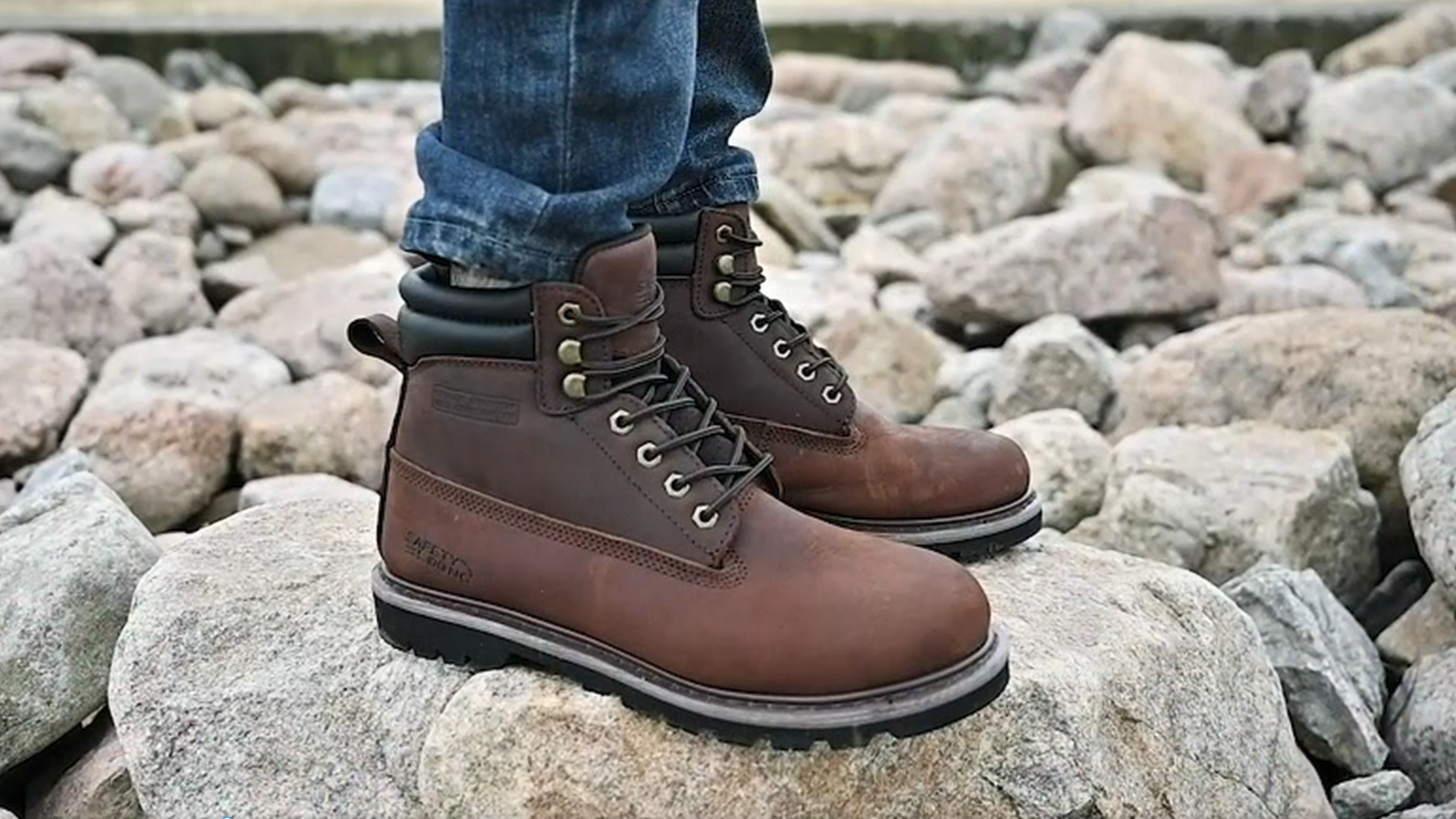 thumbnail video image 2 of SAFETY LOONG Steel Toe Work Boots for Men, 6-Inch Non Slip Comfortable Leather Waterproof Industrial Construction Safety Workboots steel Brown 8, 2 of 8