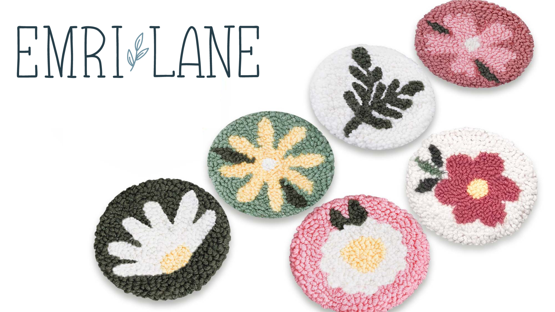 thumbnail video image 2 of Emri Lane Floral Punch Needle Kit for Beginners Includes Embroidery Hoop, Punch Needle Tools Yarn and Monk Cloth DIY Craft Set of 6, 2 of 7