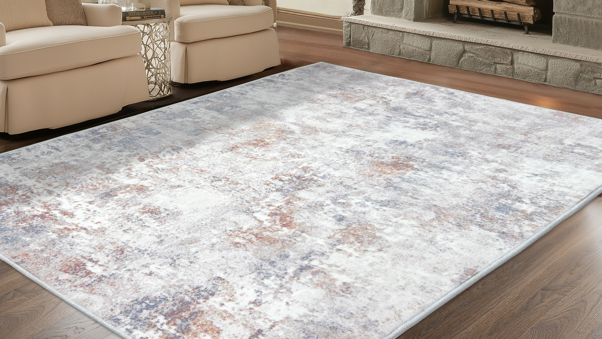 thumbnail video image 2 of ARJINCUTE Distressed Abstract Beige Orange Area Rugs 8'x10', Low Pile Machine Washable Non-Slip, 2 of 8