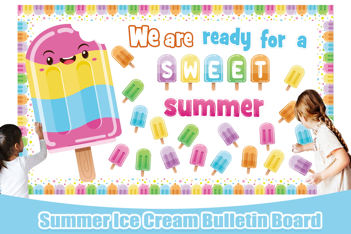 thumbnail video image 2 of Summer Ice Cream Bulletin Board Decorations Set for Teachers, Preschool & Elementary Classrooms – Classroom Must-Haves, Wall Decor for School, Home, and Summer Themes with Glue Point Dots, 2 of 10
