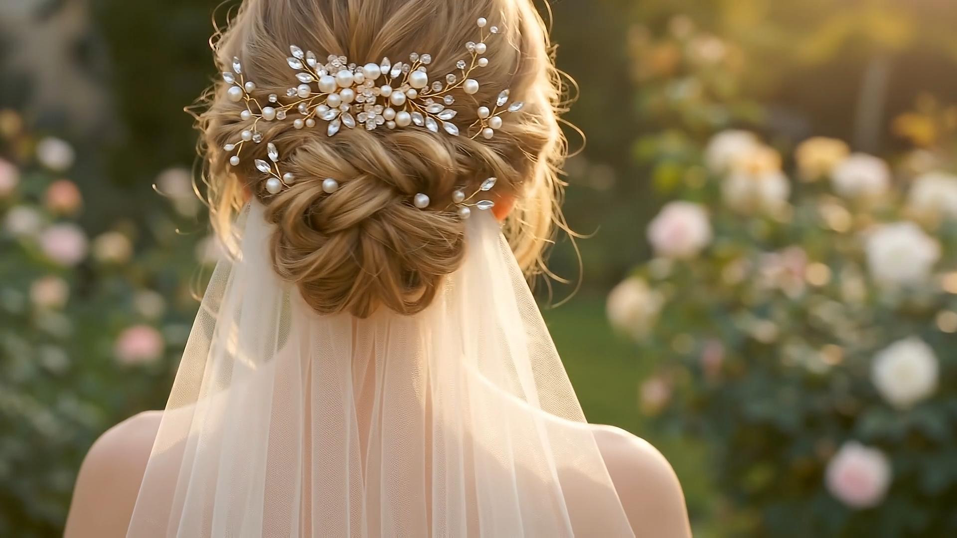 thumbnail video image 2 of Miallo 7 Pcs Gold Bridal Hair Comb Set, Pearl Rhinestone Wedding Hair Accessories for Women, Hair Side Comb & U-Shaped Pins Kit for Bridesmaids, 2 of 9