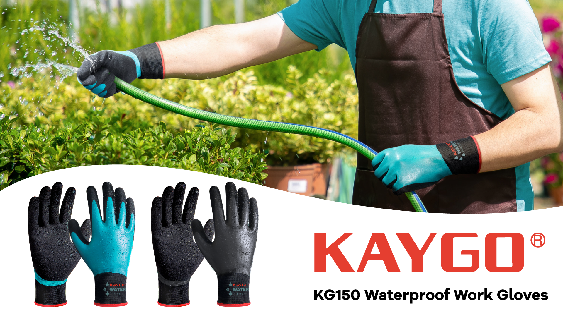 thumbnail video image 2 of KAYGO Waterproof Work Gloves for Men and Women, Rubber Coated Non-slip Working Gloves for Garden, Outdoor Construction, KG150, Black, XL, 2 of 8