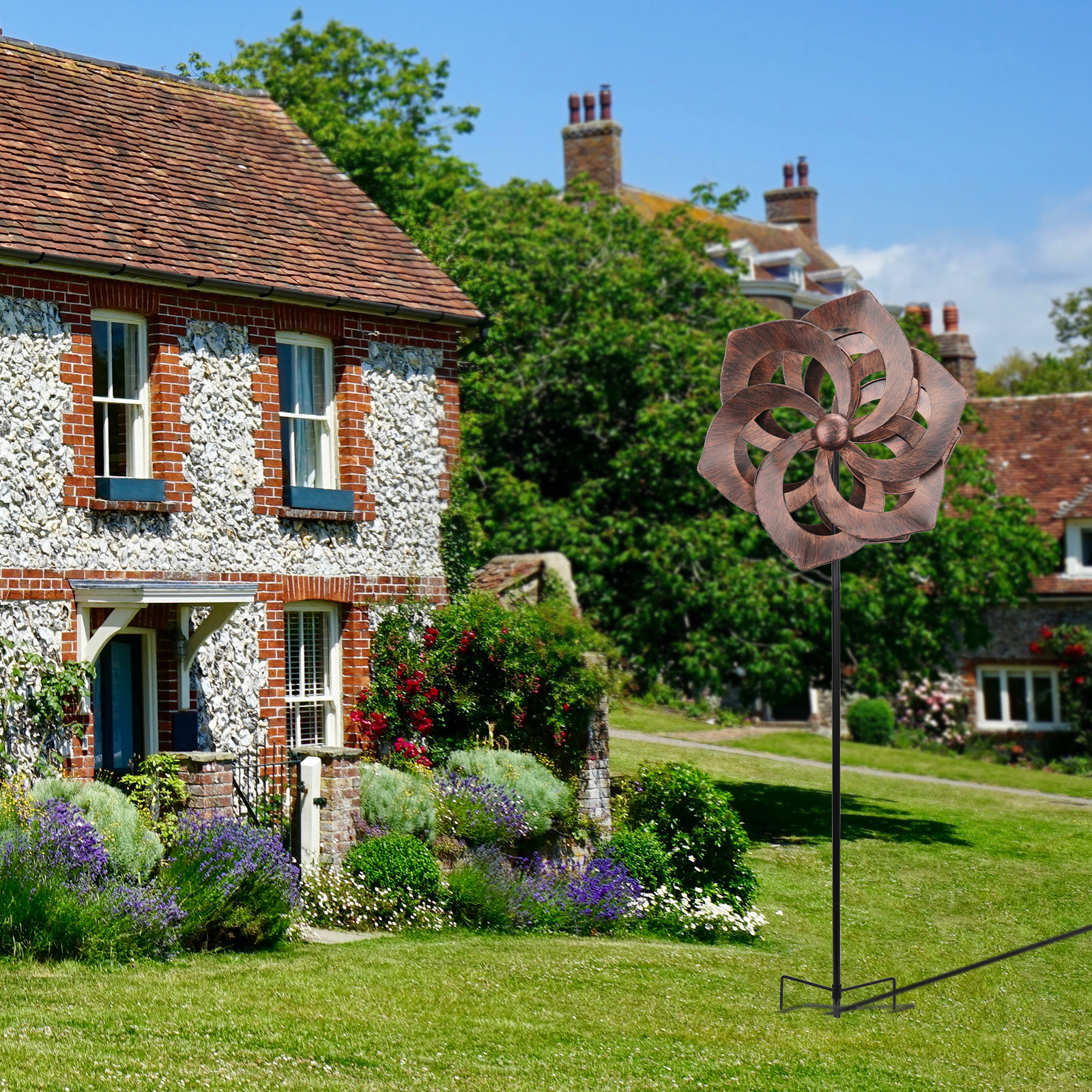 thumbnail video image 2 of Brown Garden Wind Spinner - 360 Degree Rotation Outdoor Metal Windmills 15.8 Inch Retro Wind Spinners for Yard, Lawn and Garden, 2 of 8