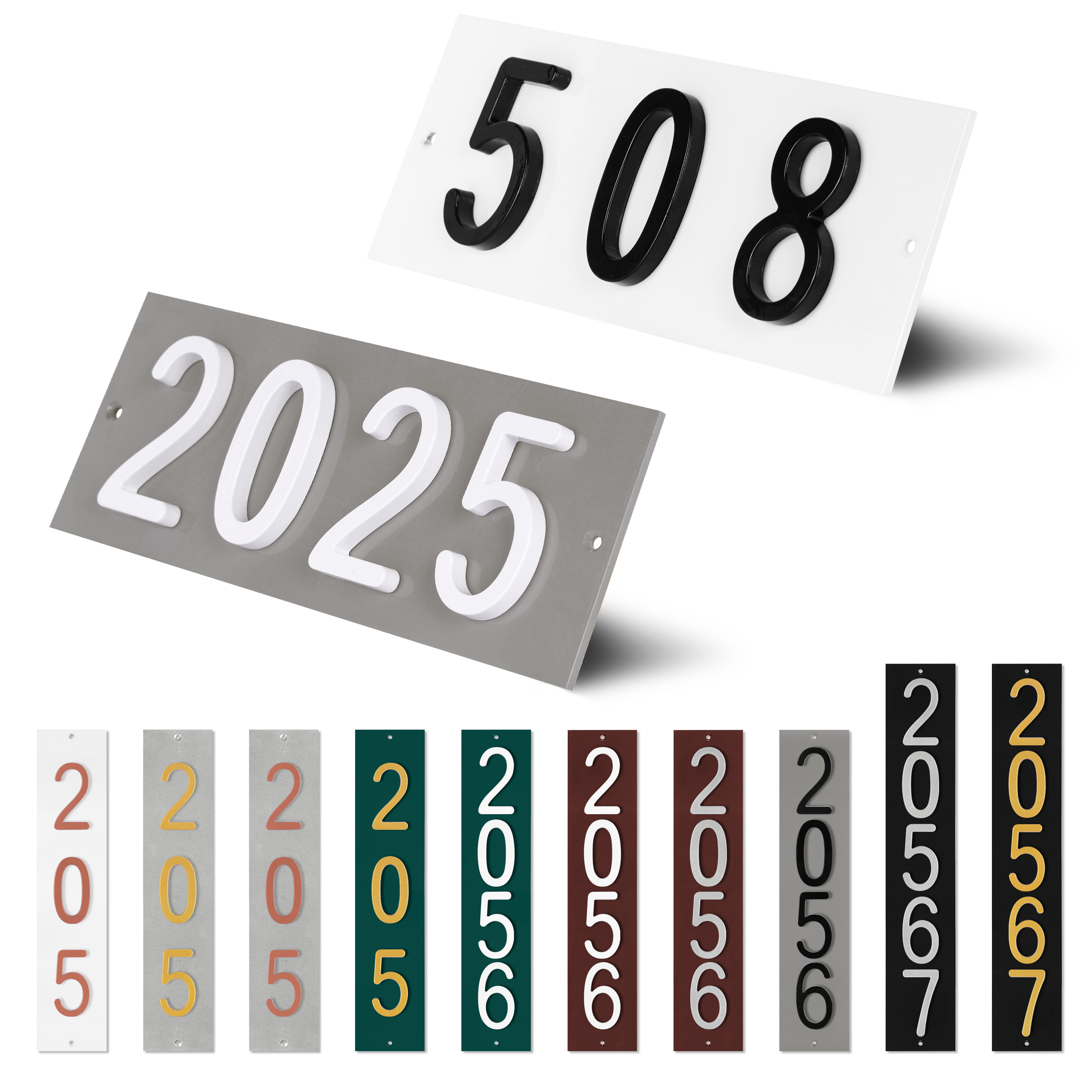 thumbnail video image 2 of ColourTree Personalized Flush Mount House Numbers Address Street Sign Plaque in Vertical/Horizontal, Aluminum Modern Front Door Sign - Made In USA (Custom Plate & Fonts Colors/Numbers), 2 of 10