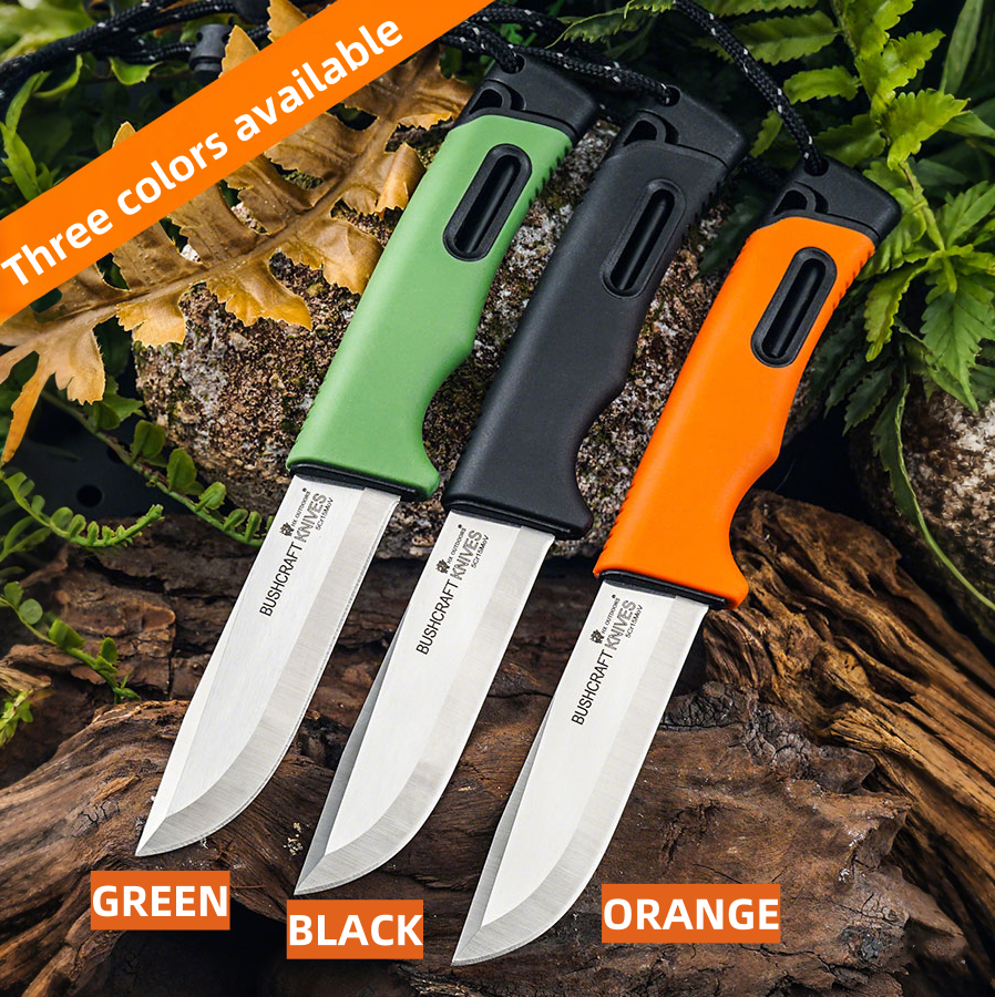 thumbnail video image 2 of Fixed Blade Knife 3.7" 5Cr15 Steel, Plastic Sheath, PP/TPR Handle. Multi-Use for Camping & Outdoor., 2 of 10