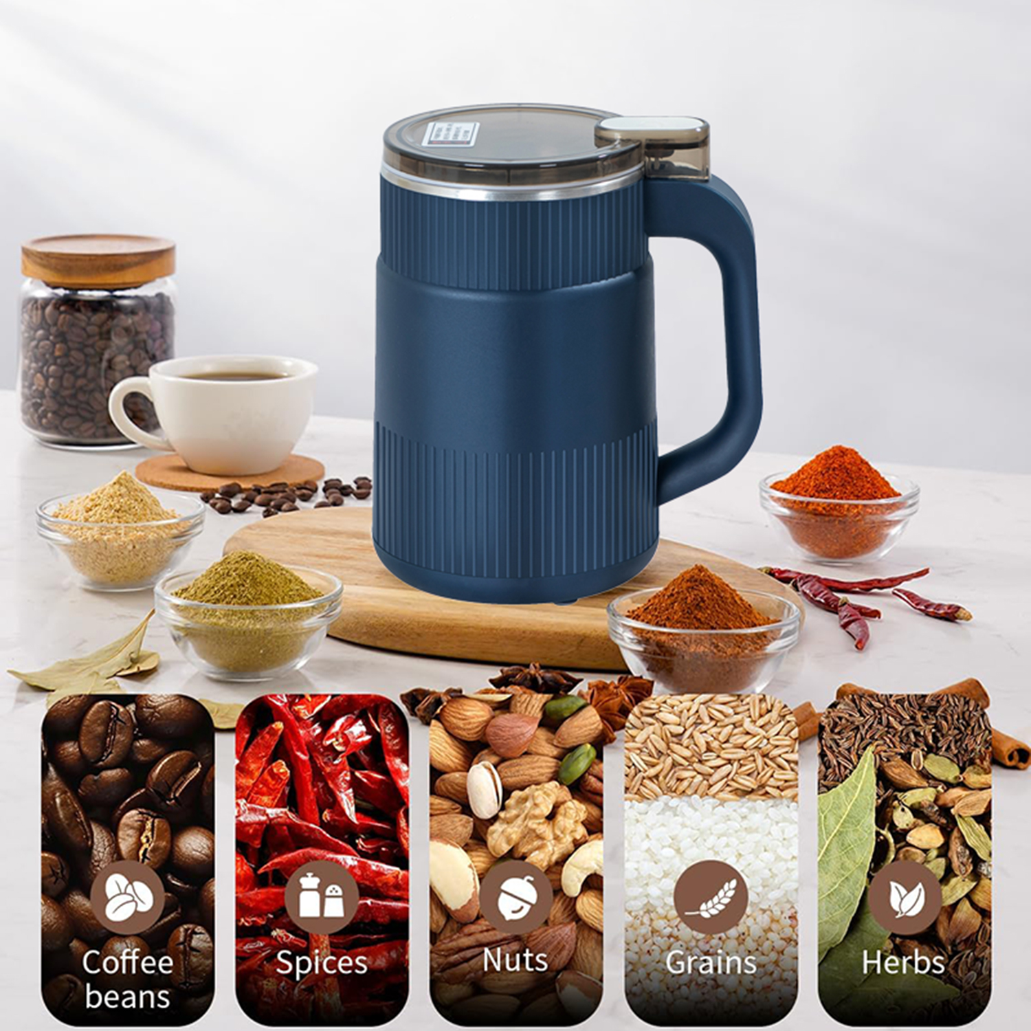 thumbnail video image 2 of Puxitri Stainless Steel Electric Coffee Grinder, Multifunctional Herb & Spice Grinding Machine with 304 Blade, 2 of 8