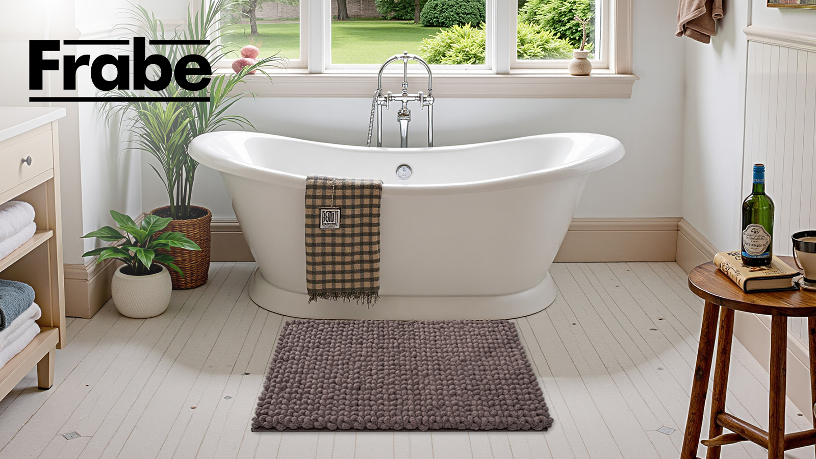 thumbnail video image 2 of Frabe Luxury Bathroom Rug, Ultra Soft Plush Quick-Dry Shower Mat with Braided Design, Non-Slip Absorbent Thick Chenille for Bathtub and Laundry, Brown 24"x36", 2 of 10