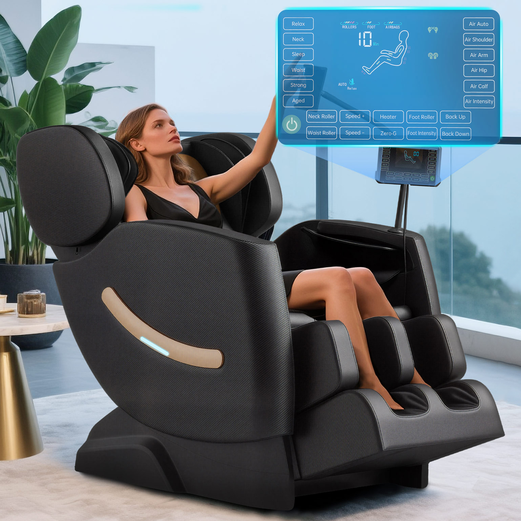 thumbnail video image 2 of Zero Gravity Full Body Massage Chair, Waist and Calf Heating, Foot Roller, 7" LCD, APP, Airbags and Bluetooth Speaker-Brown, 2 of 10