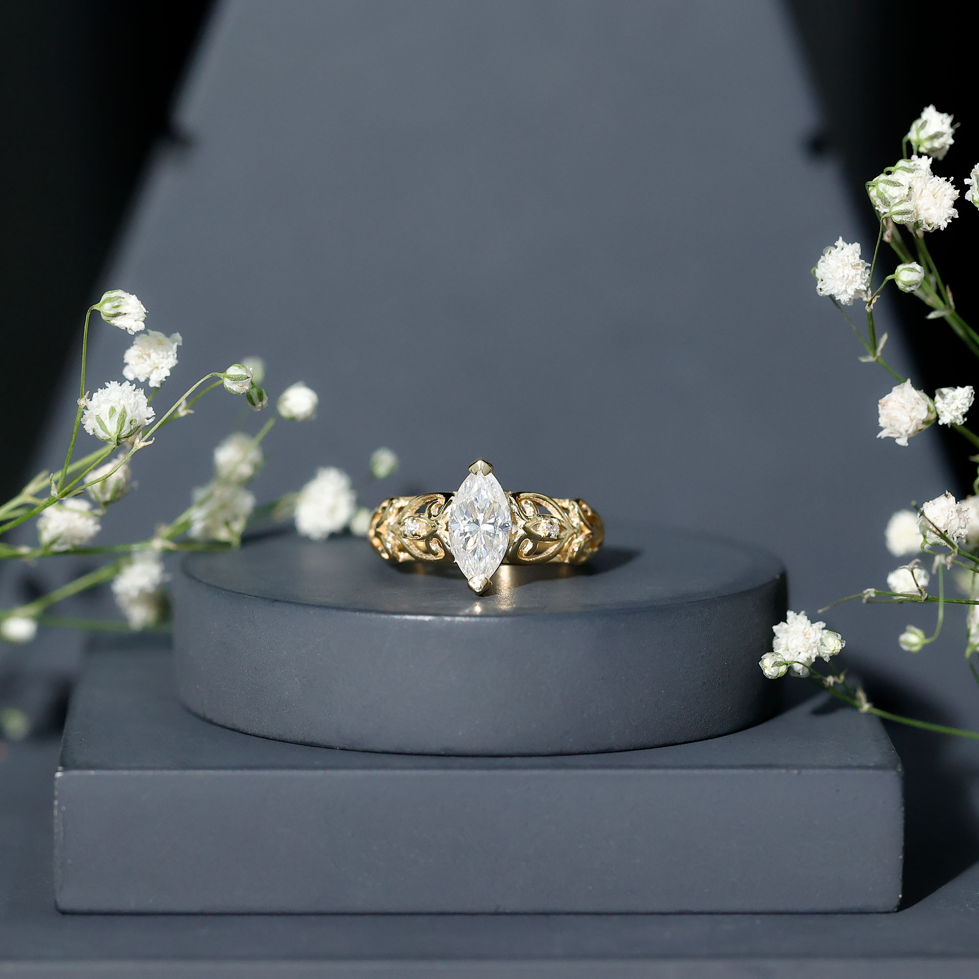 thumbnail video image 2 of Rosec Jewels Lab Grown Diamond Marquise Engagement Ring 1 Ct - Filigree Ring - EF-VS Grade, 10K Yellow Gold, US 6.50, 2 of 8