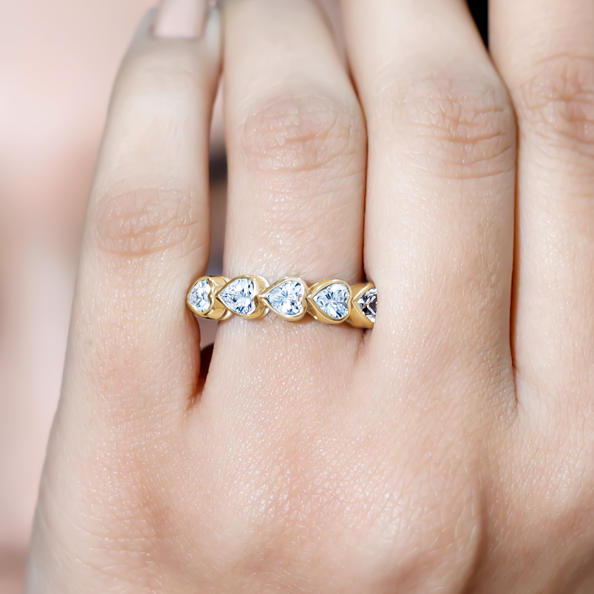 thumbnail video image 2 of Rosec Jewels Lab Diamond Heart Promise Ring - Bezel Set Diamond 5 Stone Ring - Ready to Gift for Valentines Day, 14K Yellow Gold, US 3.00, 2 of 8