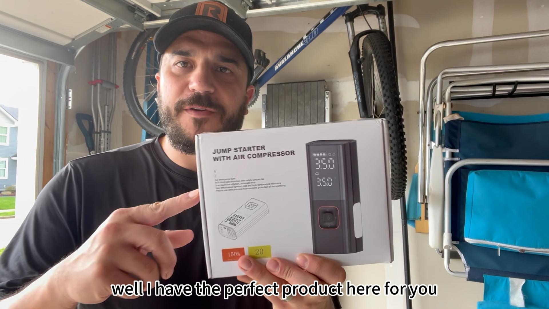 thumbnail video image 2 of 5000A Jump Starter with Air Compressor, Portable Car Jump Starter Jump Box with 160 PSI Tire Inflator & Digital Display, Battery Jump Starter with USB Charging and LED Light for Cars, Trucks & SUVs, 2 of 10