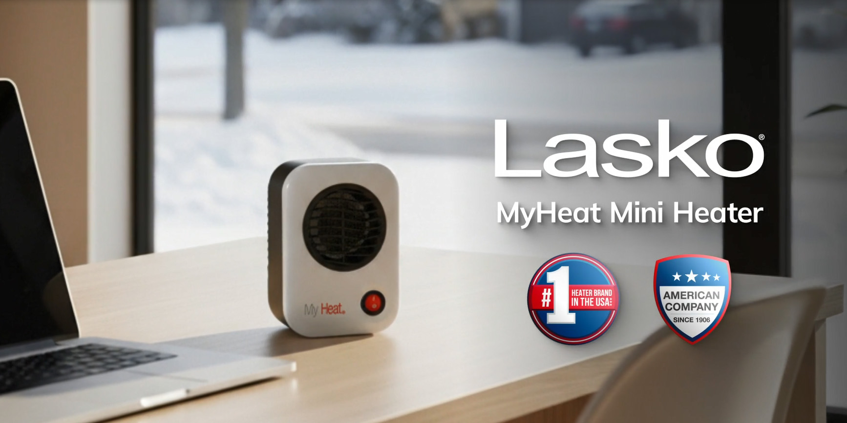 thumbnail video image 2 of Lasko 200W MyHeat Personal Desk/Tabletop Electric Space Heater with Simple Controls, White, 101, 2 of 10