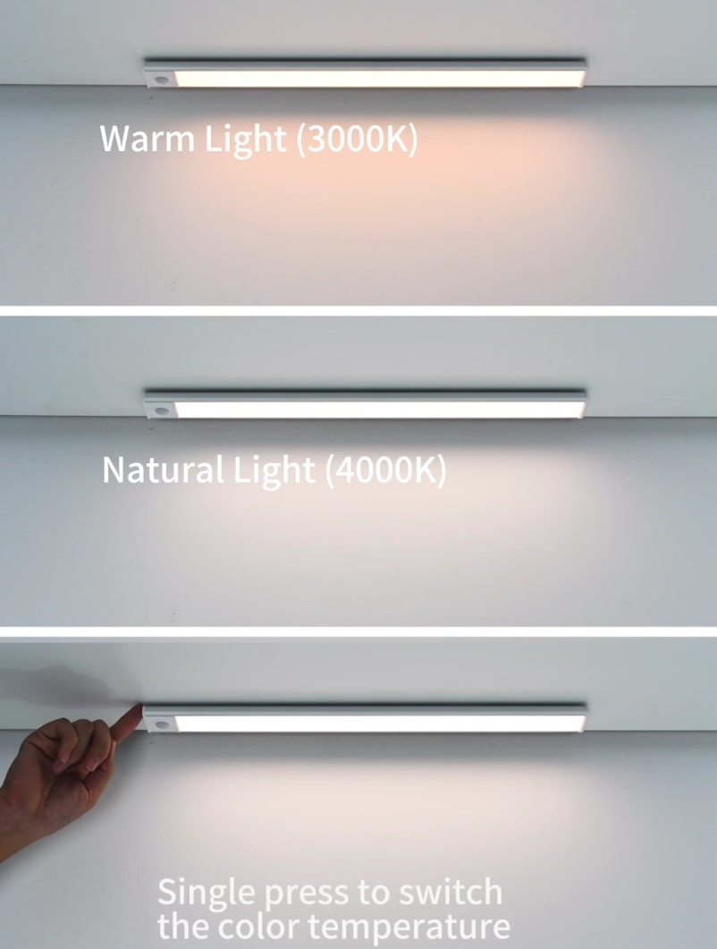 thumbnail video image 2 of Under Cabinet Lighting 8 Inches, Closet Lights Motion Sensored with 54 LEDs, 3 Color Temps & Stepless Dimming, Rechargeable Wireless Under Counter Lights for Kitchen, Pantry, Stairs, 2 Pack, 2 of 9