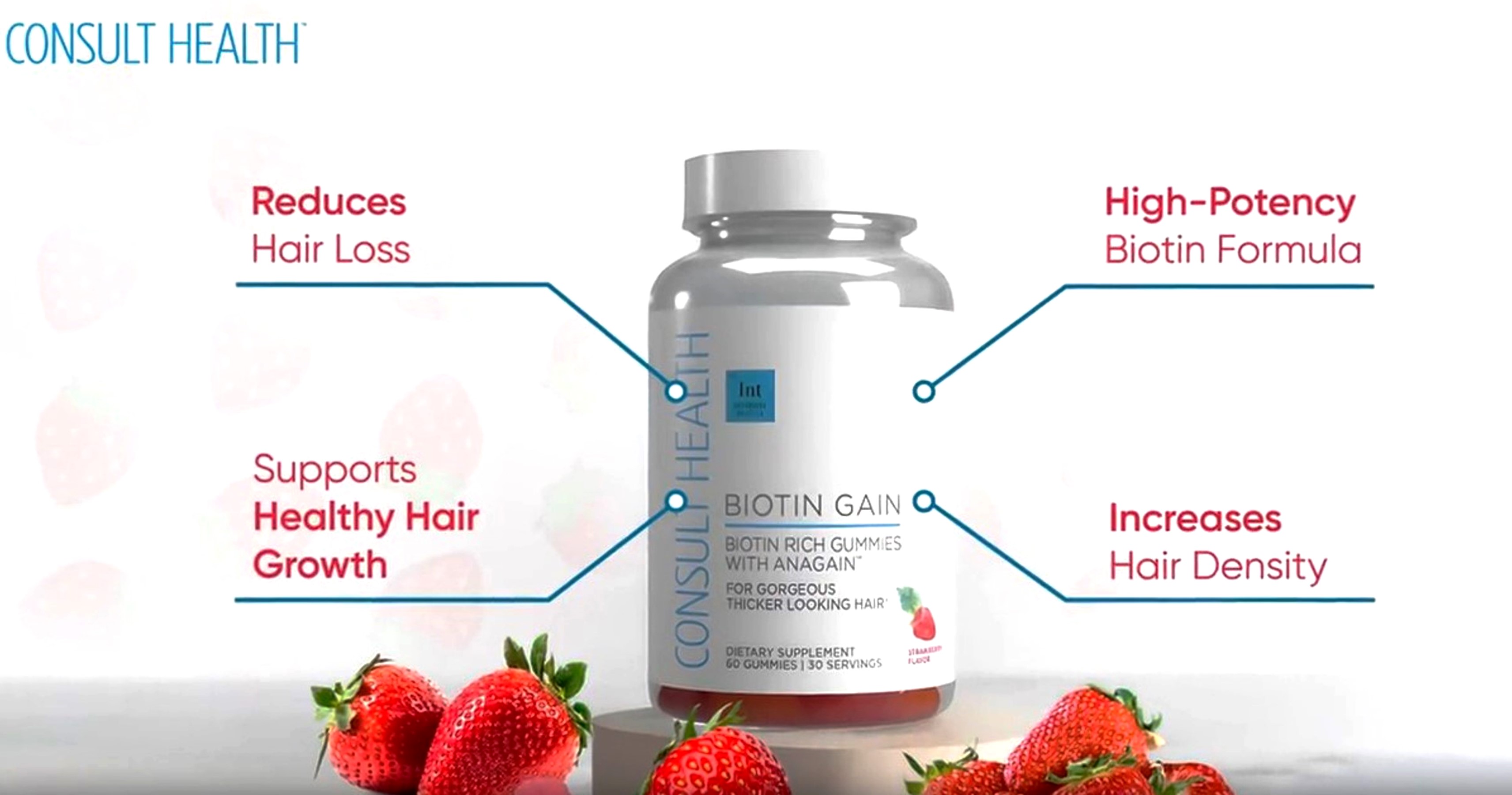 thumbnail video image 2 of Consult Beaute Biotin GAIN Gummies - Reduce Hair Loss, Clinically Tested - 60 Count, 2 of 8