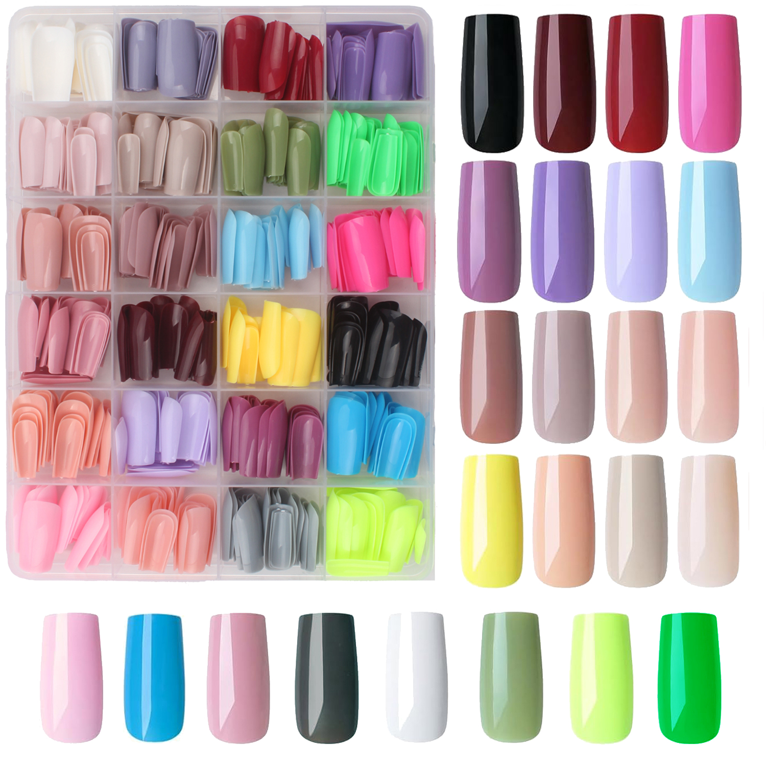 thumbnail video image 2 of 576Pcs Length Coffin Press on Nails Set 24Colors False Nails Long Full Cover Stick on Nails Fake Nails Kit Tips Light Artificial Nails for Women Girls Nails Art Decoration, 2 of 8