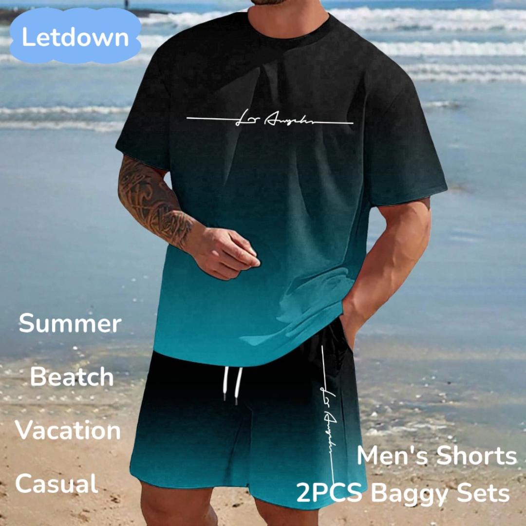thumbnail video image 2 of Men'S 2 Piece Summer Vacation Outfits Matching Shirt and Shorts Set Vacation Tracksuits Athletic Jogging Sports Outfits (Dark Blue,L), 2 of 7
