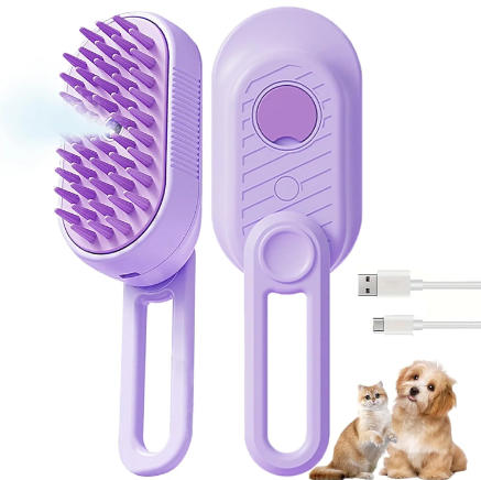 thumbnail video image 2 of 3 in 1 Cat Steam Brush for Shedding & Grooming with Foldable Handle Pet Spray Hair Removal Comb Spritz Defur Comb for Cats Water Brush for Long & Short Haired Pets, 2 of 7