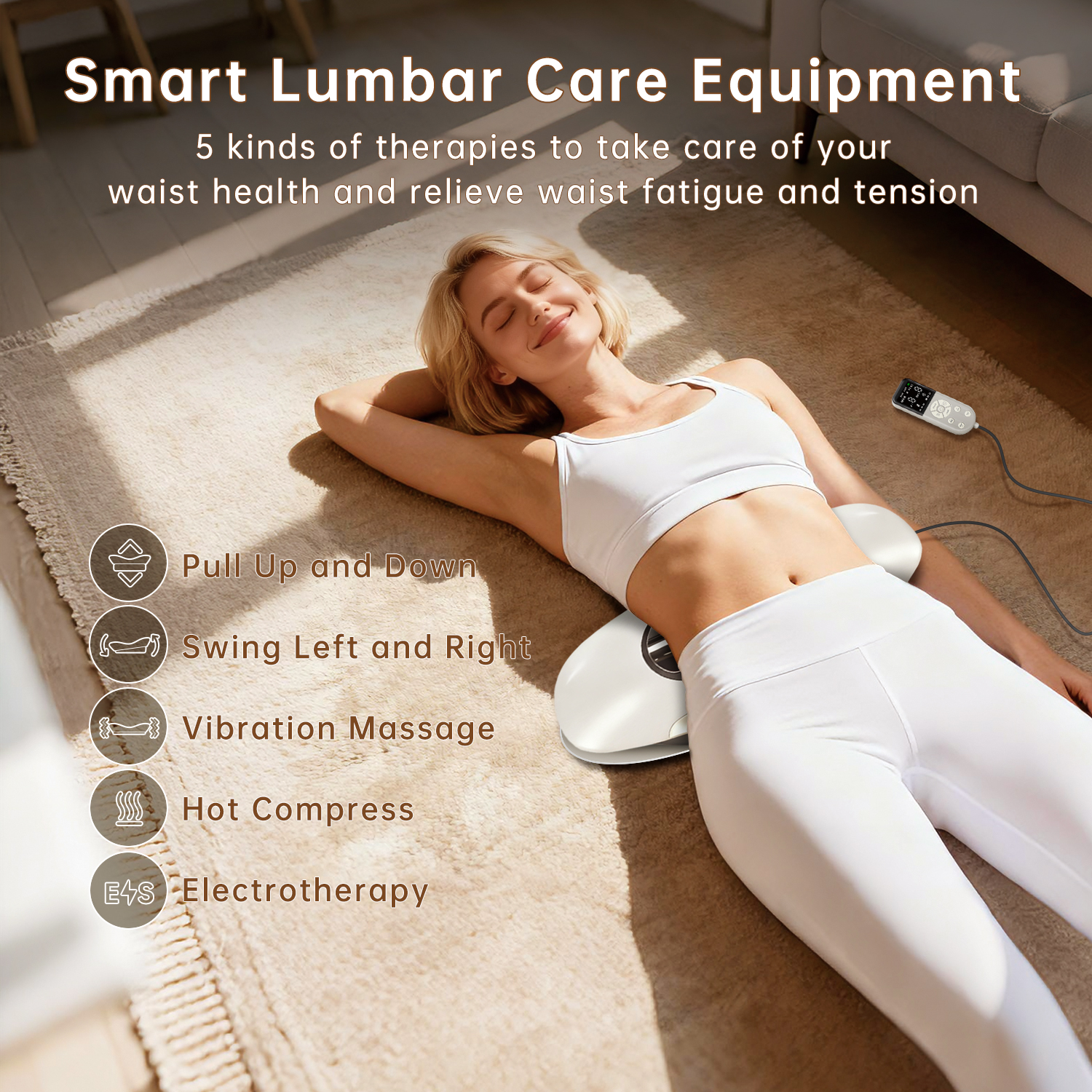 thumbnail video image 2 of makemate Electric Lumbar Traction Device with Dynamic Traction, Left & Right Swing, Electrotherapy, Vibration Massage, Hot Compress, 2 of 10