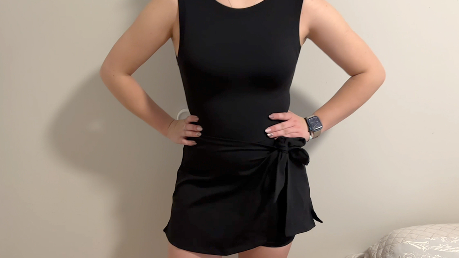 thumbnail video image 2 of FITOP Womens Tennis Dress Sleeveless Wrap Skirt Athletic Dress with Built in Shorts Golf Dress Workout Rompers, 2 of 9