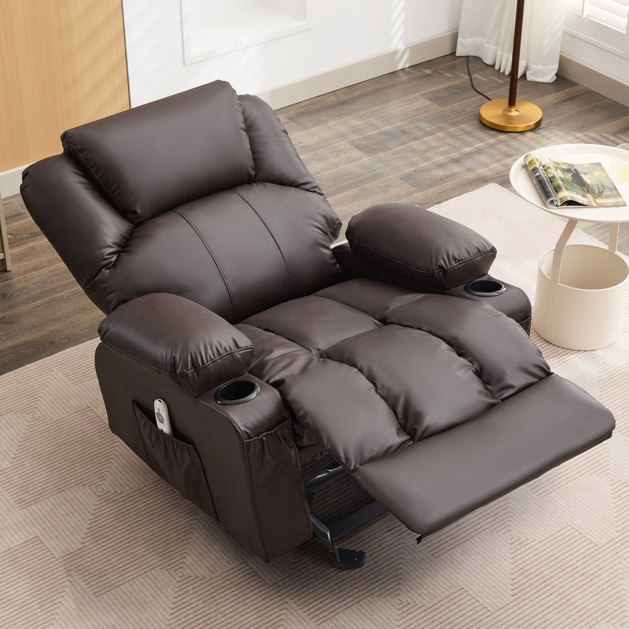 thumbnail video image 2 of JONPONY Manual Recliner Chair with Heat Therapy and Massage Function, Heavy Duty Reclining Mechanism Massage Chair, Elderly Single Rocker Sofa with Cup Holders for Bedroom Home Theater,Brown, 2 of 16