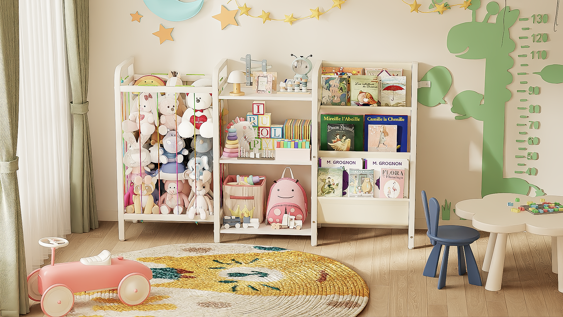 thumbnail video image 2 of B1 Bookshelf and Toy Storage, 3-Tier Book Shelf for Rooms, Sling Baby Bookcase with Stuffed Animal Storage, Montessori Toddler Bookshelf for Nursery, Bedroom, Playroom Burlywood, 2 of 9