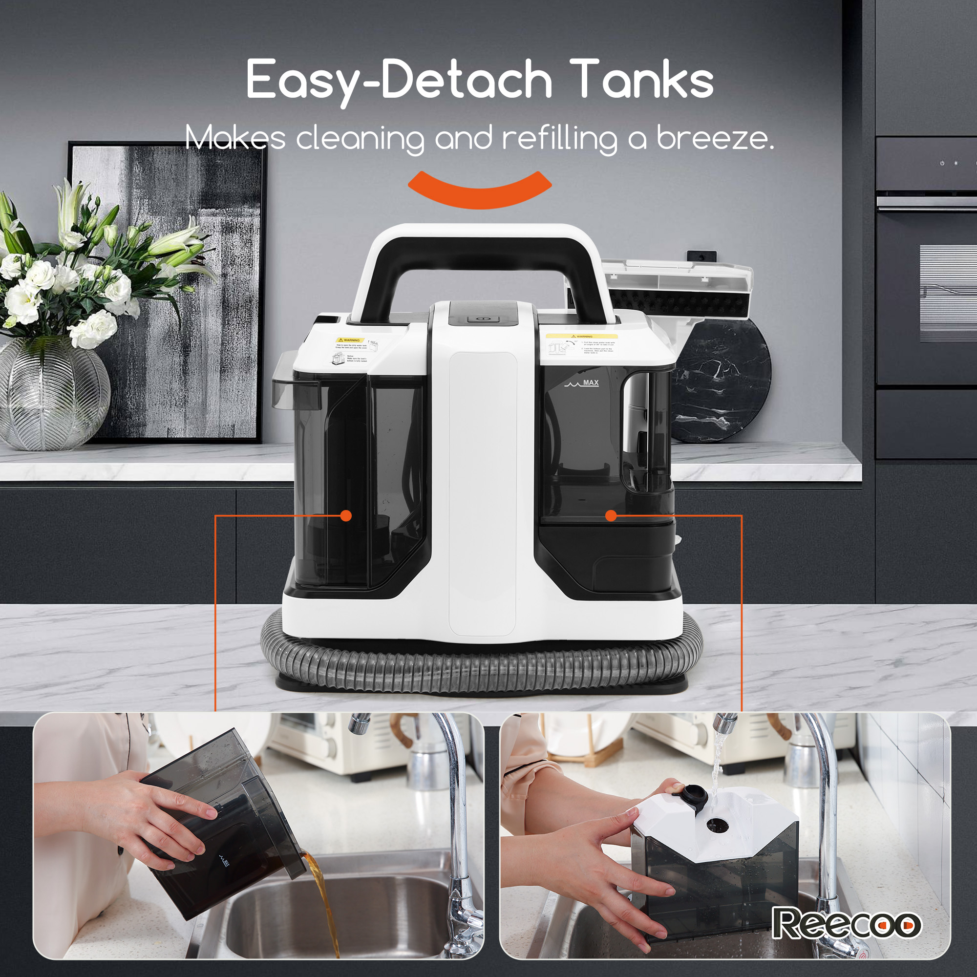thumbnail video image 2 of Reecoo Spray Machine, Portable Deep Vacuum Cleaner for Remove Carpet, Sofa and Curtains Pet Spot, W1, Black, 2 of 10