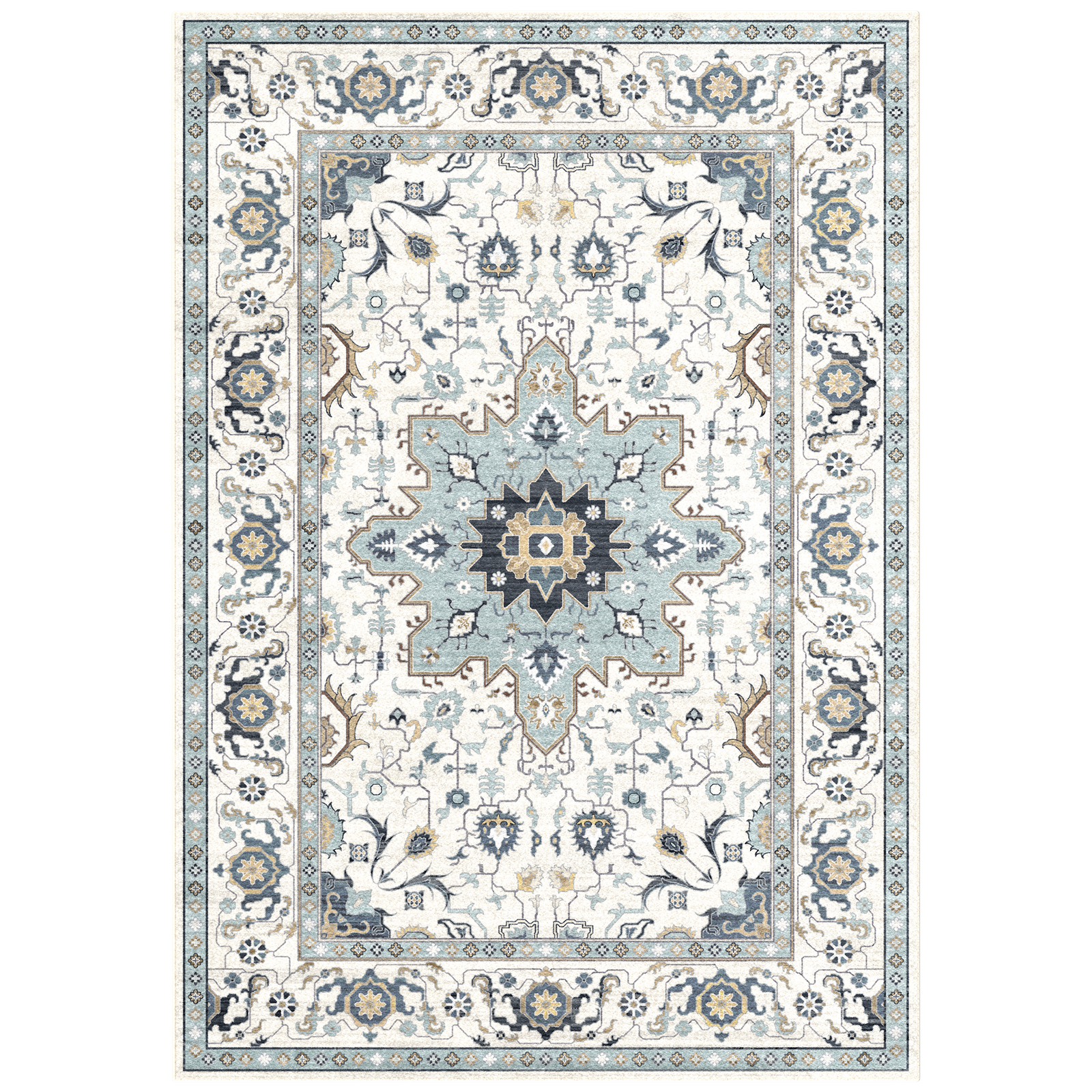 thumbnail video image 2 of Washable Area Rug for Living Room, NovDeco 9'x12' Non-Slip Vintage Persian Light Blue Indoor Rug, Stain Resistant Carpet for Bedroom, Dinning Room, 2 of 11