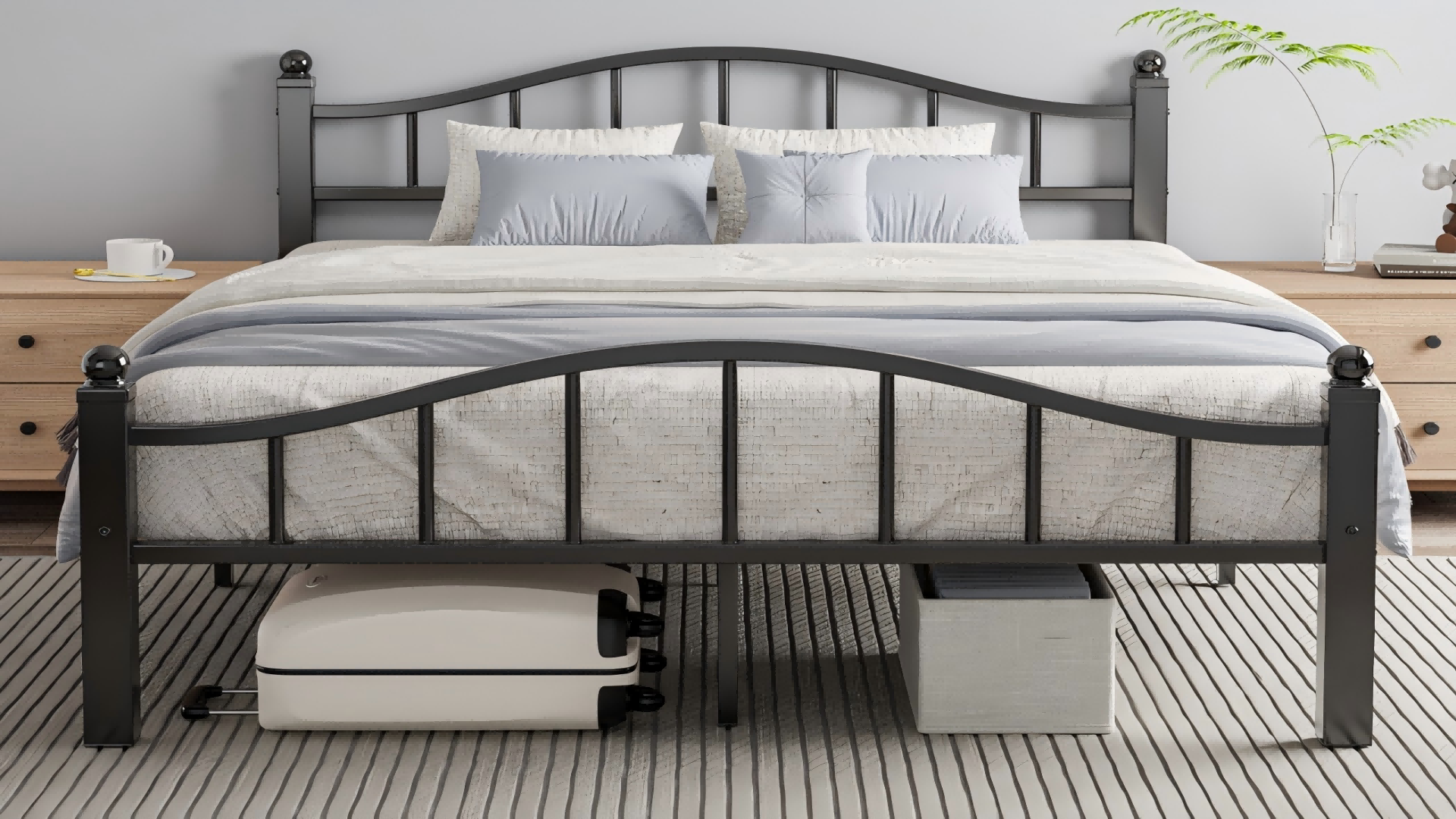 thumbnail video image 2 of Metal Twin Size Bed Frame, Noise-Free Design & Underbed Storage Heavy Duty Bed Frames with Headboard No Box Spring Needed/Tool-Free Assembly, 2 of 9