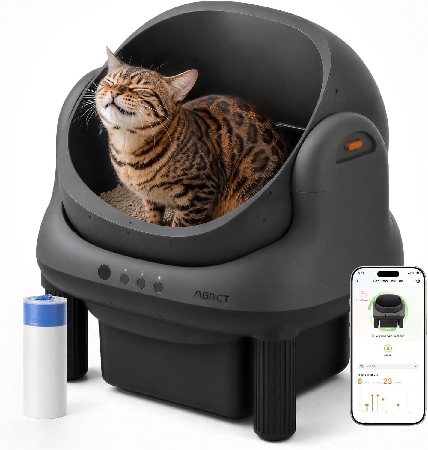 thumbnail video image 2 of HHOLOVE ABRCT L1 Pro Open Top Smart Automatic Cat Litter Box 60L Self Cleaning Cat Toilet WiFi App Control Quiet Odor Control Dark Gray, 2 of 11