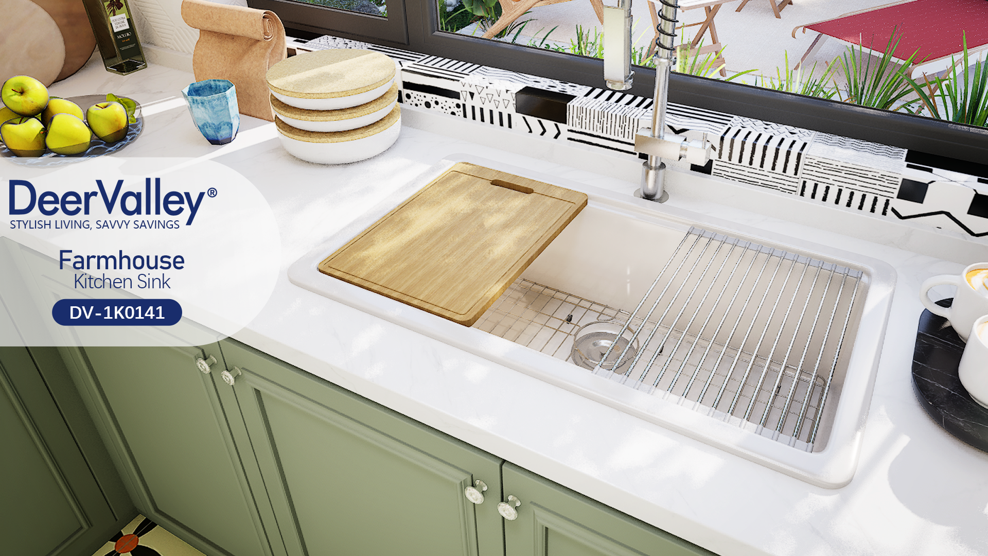 thumbnail video image 2 of 33 in. L x 19 in. W Rectangular Undermount Single Bowl Fireclay Workstation Kitchen Sink with Cutting Board, Bottom Grid, 2 of 18