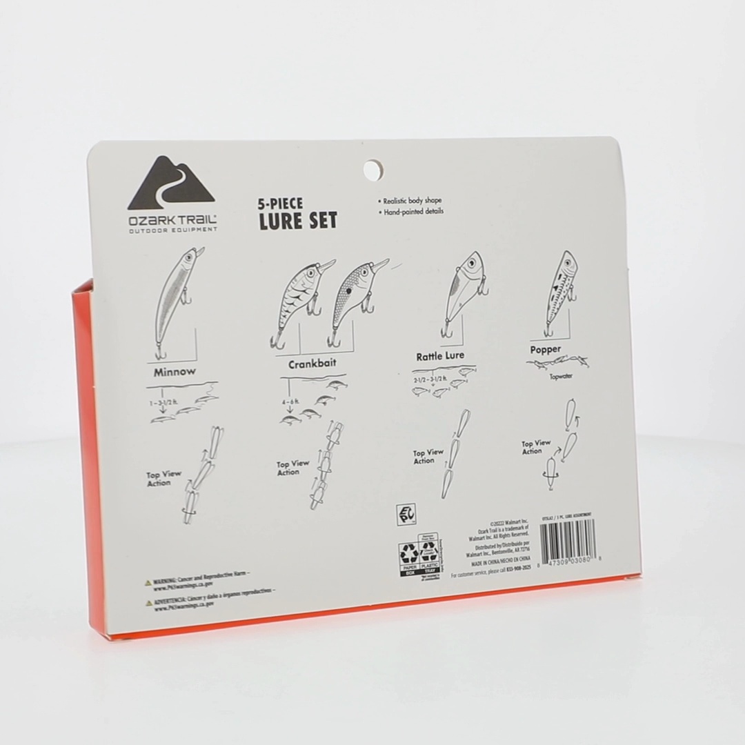 Ozark Trail 5pc Freshwater Hard Plastic Lure Kit Assortment with