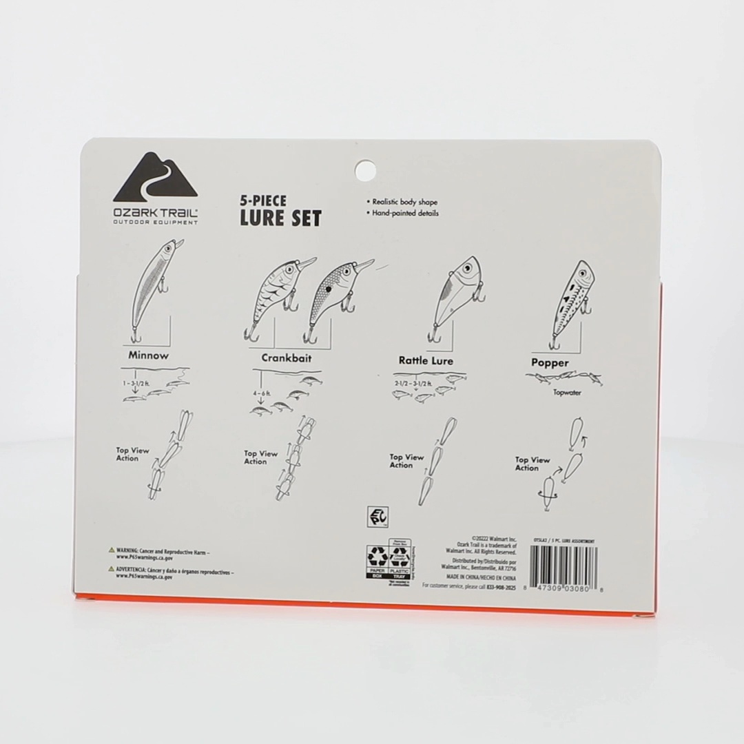 Ozark Trail 5pc Freshwater Hard Plastic Lure Kit Assortment with
