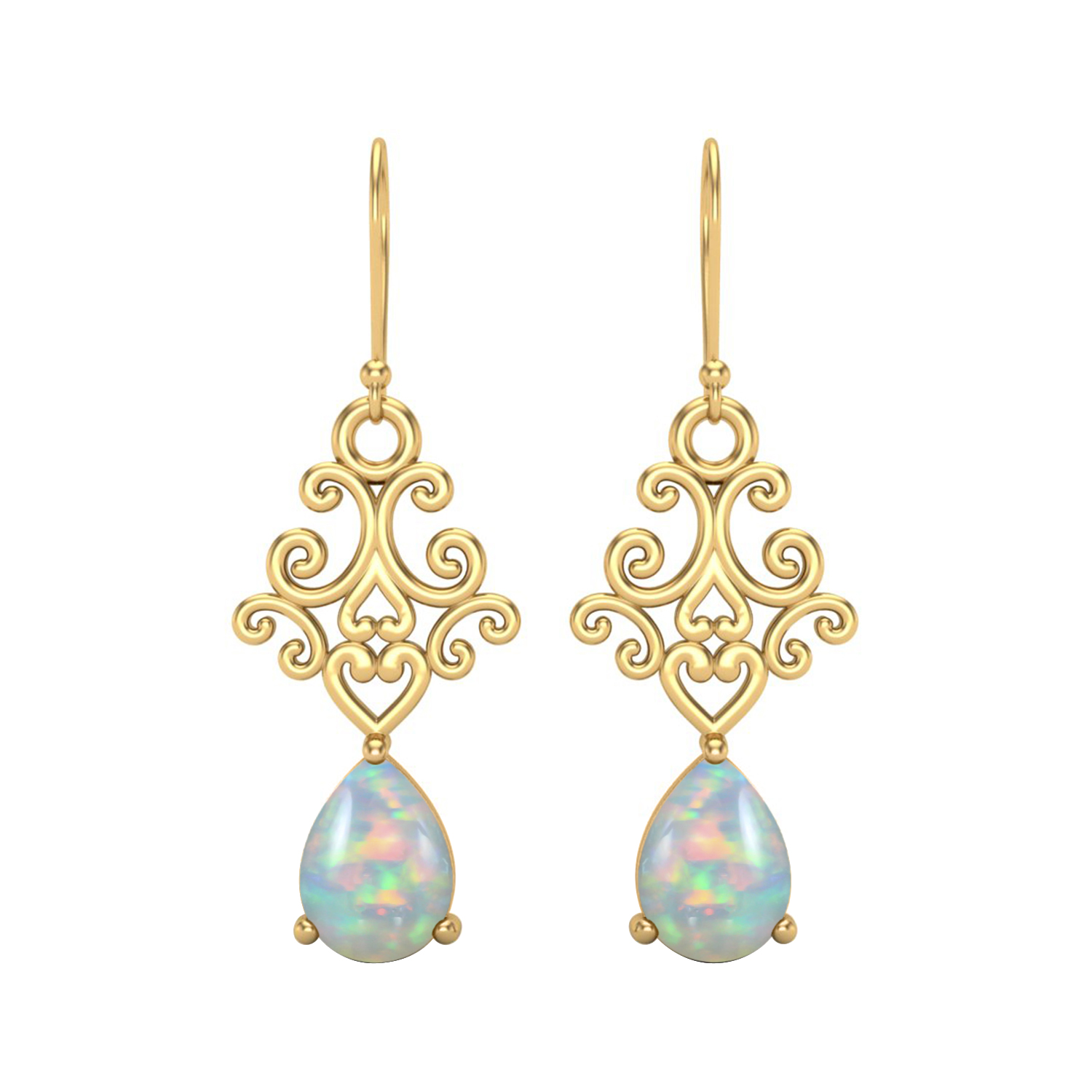 thumbnail video image 2 of Mooneye 7x5mm Pear Shape Opal 925 Sterling Silver Gold Vermeil Filigree Dangle Women Gifts Earrings, 2 of 5