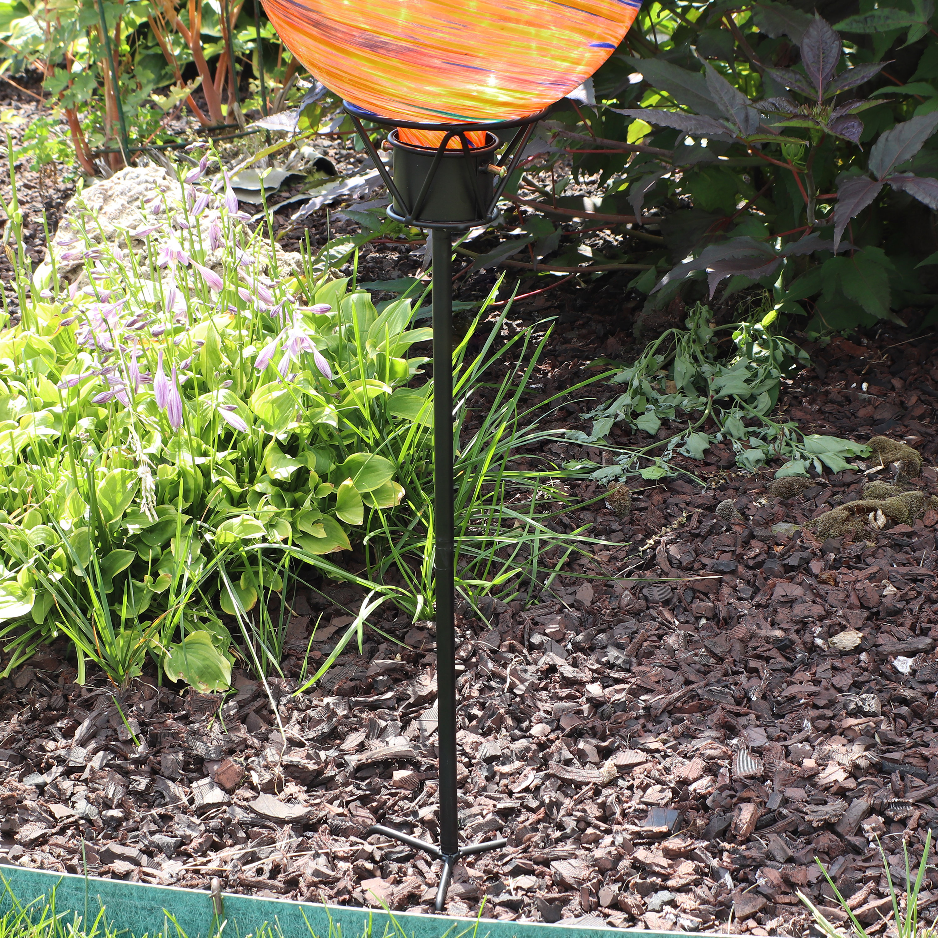 thumbnail video image 2 of Sunnydaze 24" Black Steel Staked Outdoor Gazing Globe Stand, 2 of 10