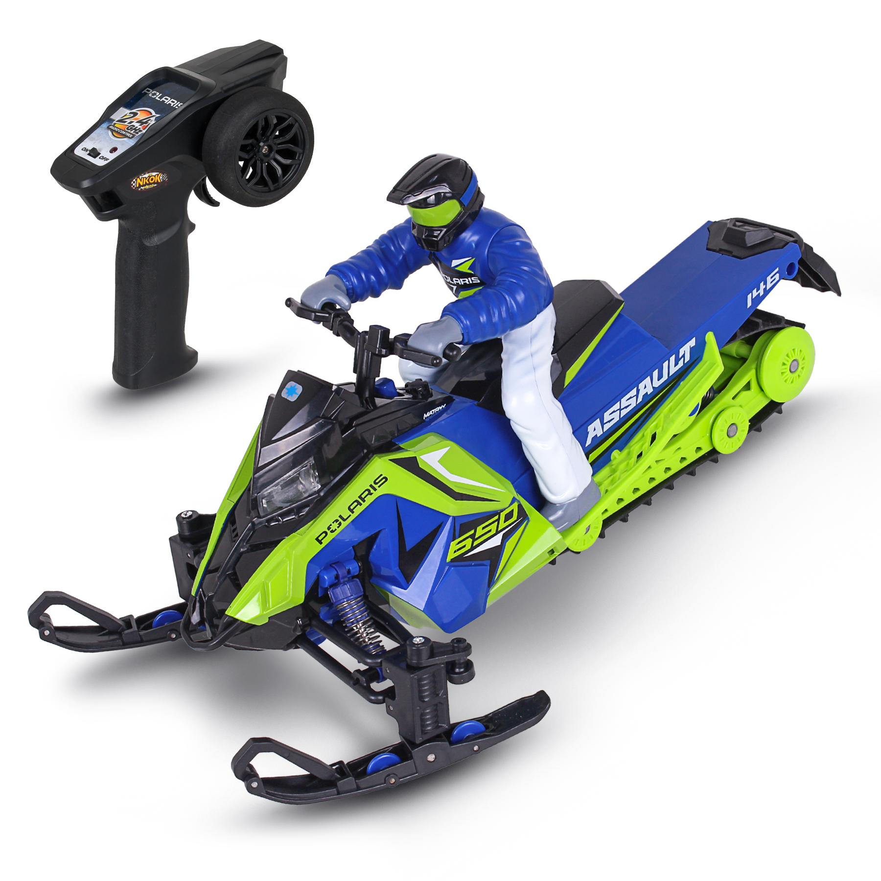 thumbnail video image 2 of Polaris Switchback Assault 2.4GHz  (Green w/ Blue) includes 2AAA 7.4V Li-ion, USB charger, 2 of 8