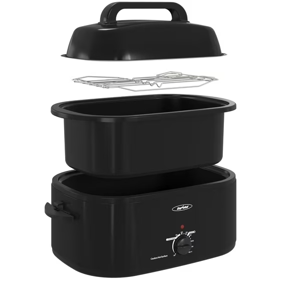 thumbnail video image 2 of Sunvivi 26 Quart Electric Turkey Roaster Oven with Visible Glass Lid,Removable Pan & Rack, Stainless Steel, Black, 2 of 10