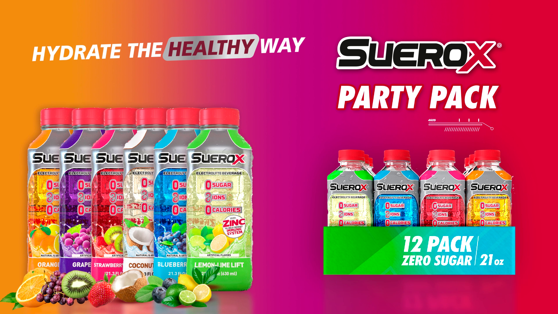 thumbnail video image 2 of SueroX Zero Sugar Electrolyte Drink for Hydration and Recovery, Party Pack, 21 oz, 12 ct, 2 of 10