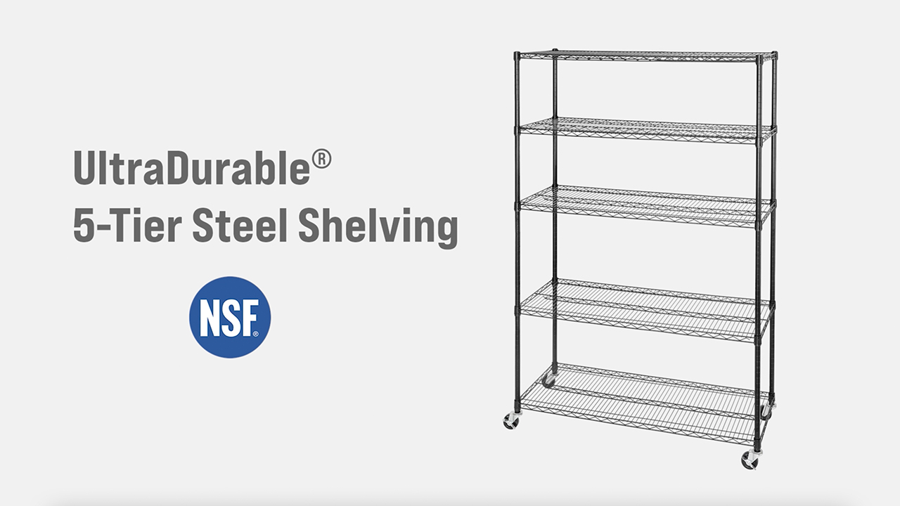 thumbnail video image 2 of Seville Classics UltraDurable® 5-Tier NSF Steel Wire Shelving, 48" W x 18" D, Plated Steel, 2 of 8
