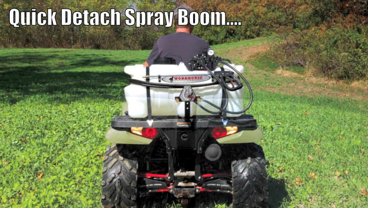thumbnail video image 2 of Barndoor Ag Workhorse ATV25BL 25 Gallon Boomless Sprayer [White] Adjustable Spray Nozzle - 24 ft. Coverage ATV Sprayer for Tree Lines, Fenced Areas, Ditches, 2 of 2