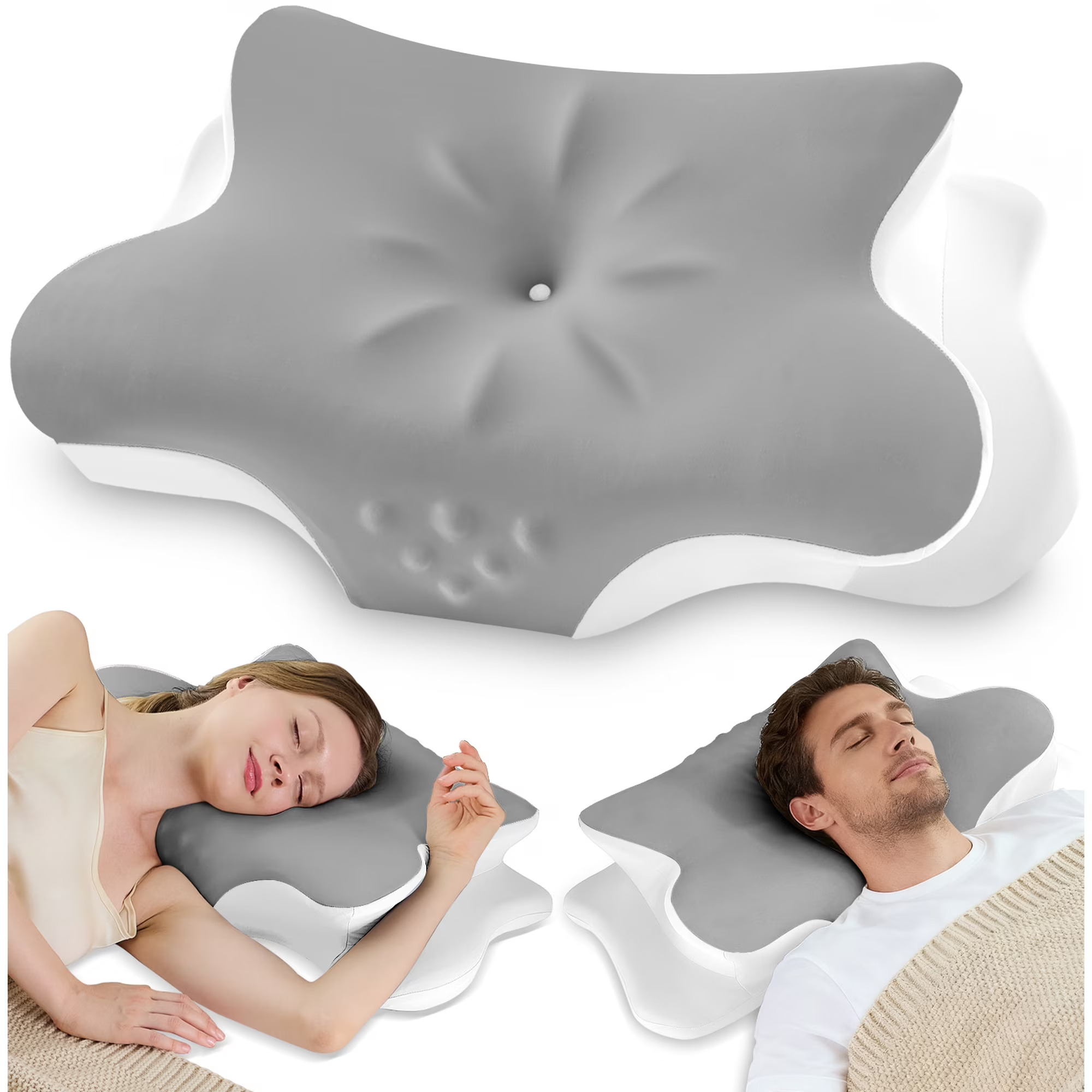 thumbnail video image 2 of Cervical Neck Pillow for Pain Relief, Contour Memory Foam Pillow for Side & Back Sleepers, Cooling Washable Cover, Dual Height 4.2”/5”, Queen, 2 of 10
