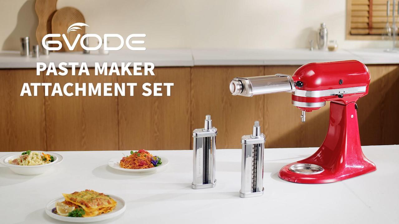 thumbnail video image 2 of GVODE 3-Piece Pasta Attachment for KitchenAid, Stainless Steel Pasta Maker Attachment with 8 Settings, 2 of 8